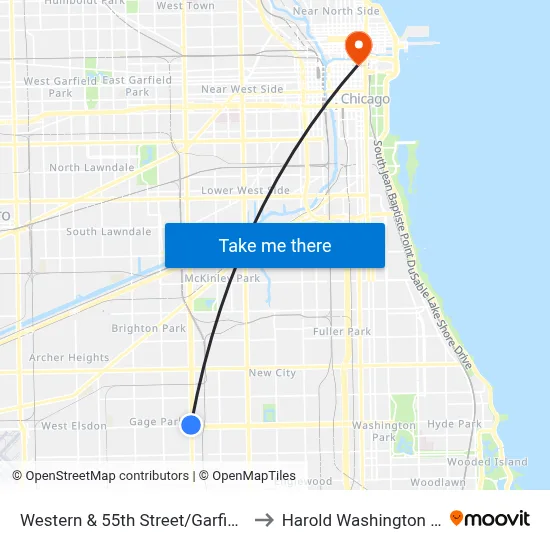 Western & 55th Street/Garfield (South) to Harold Washington College map