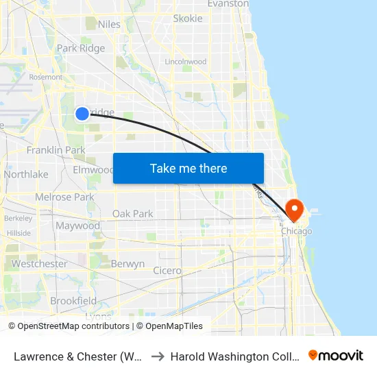 Lawrence & Chester (West) to Harold Washington College map