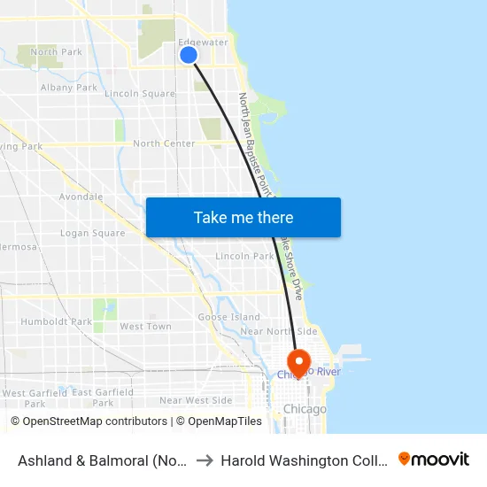 Ashland & Balmoral (North) to Harold Washington College map