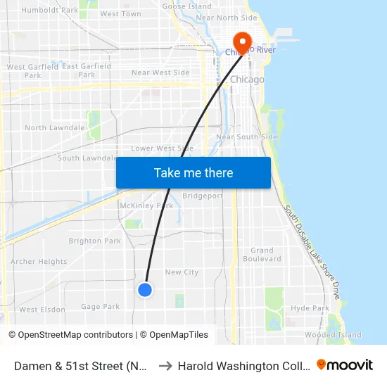 Damen & 51st Street (North) to Harold Washington College map