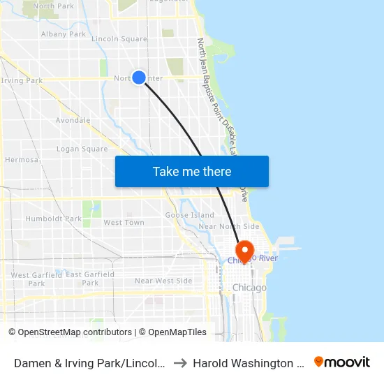 Damen & Irving Park/Lincoln (North) to Harold Washington College map