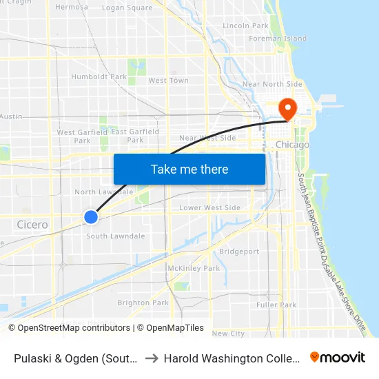 Pulaski & Ogden (South) to Harold Washington College map