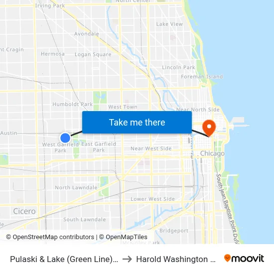 Pulaski & Lake (Green Line) (North) to Harold Washington College map
