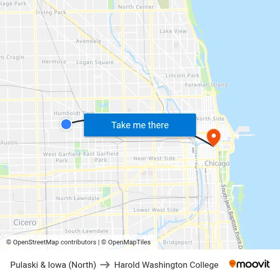 Pulaski & Iowa (North) to Harold Washington College map