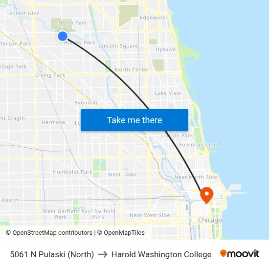 5061 N Pulaski (North) to Harold Washington College map