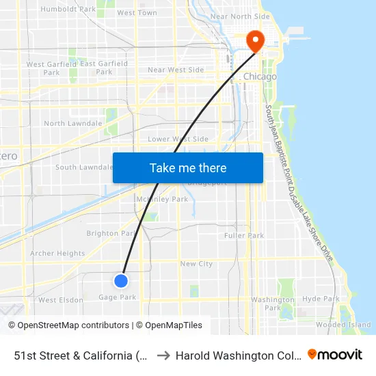 51st Street & California (East) to Harold Washington College map