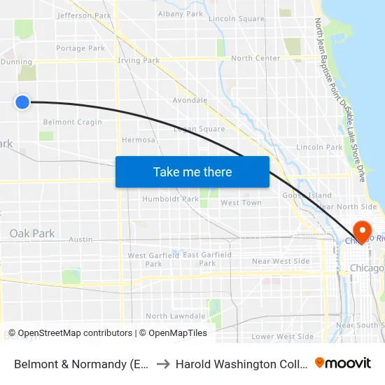 Belmont & Normandy (East) to Harold Washington College map