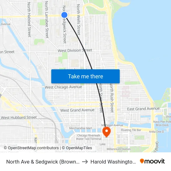 North Ave & Sedgwick (Brown Line) (West) to Harold Washington College map