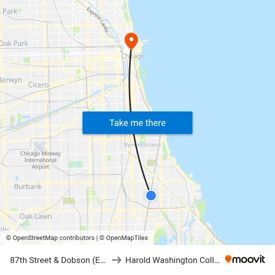 87th Street & Dobson (East) to Harold Washington College map
