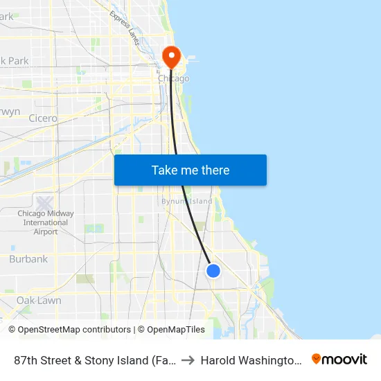 87th Street & Stony Island (Farside) (East) to Harold Washington College map