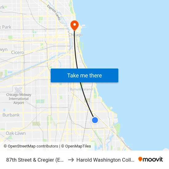 87th Street & Cregier (East) to Harold Washington College map