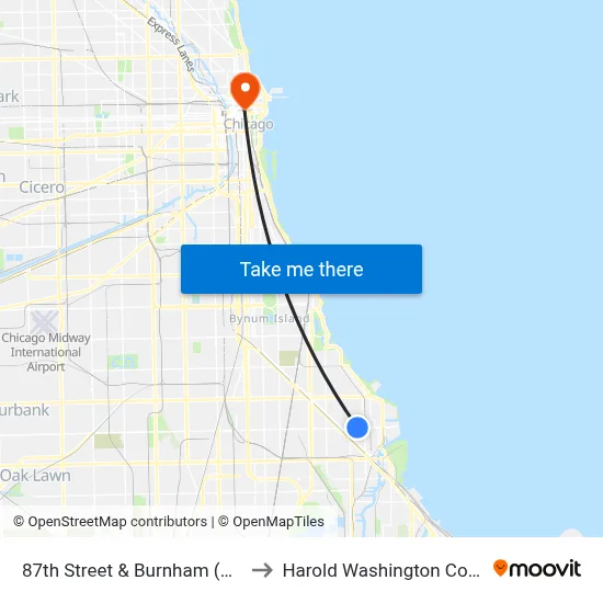 87th Street & Burnham (West) to Harold Washington College map