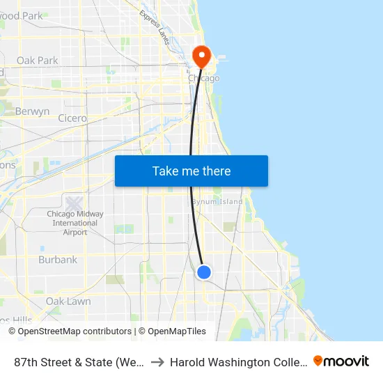 87th Street & State (West) to Harold Washington College map