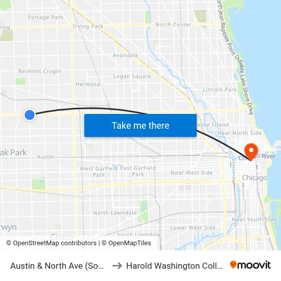 Austin & North Ave (South) to Harold Washington College map