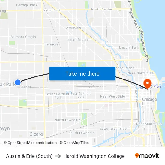 Austin & Erie (South) to Harold Washington College map