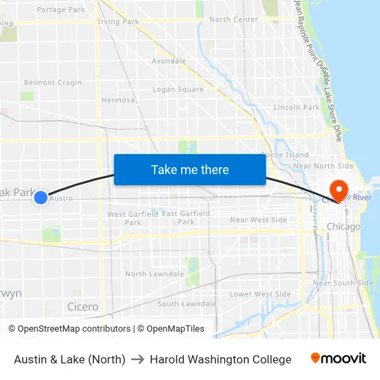 Austin & Lake (North) to Harold Washington College map