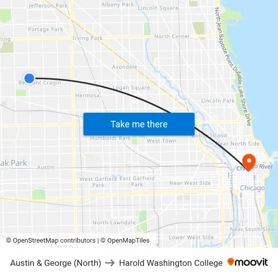 Austin & George (North) to Harold Washington College map