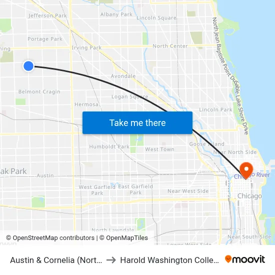 Austin & Cornelia (North) to Harold Washington College map