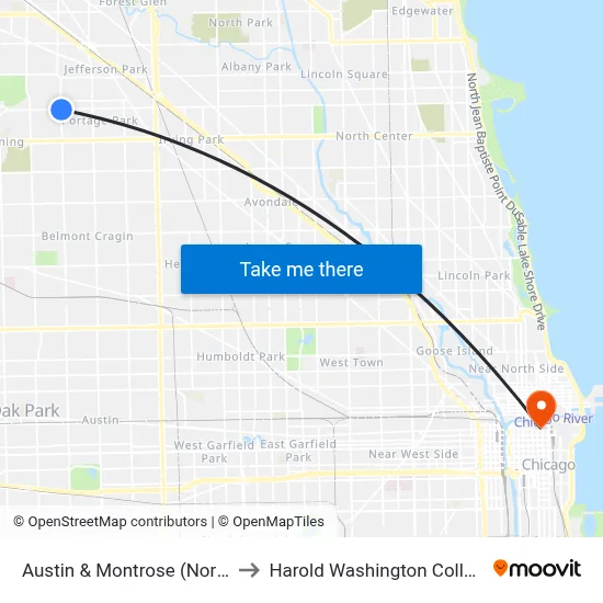 Austin & Montrose (North) to Harold Washington College map