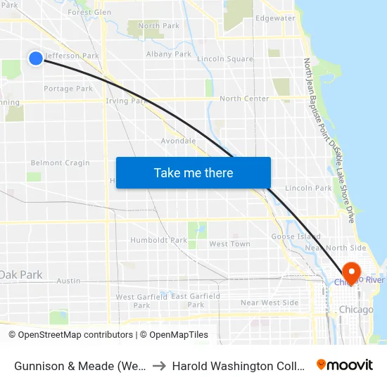 Gunnison & Meade (West) to Harold Washington College map