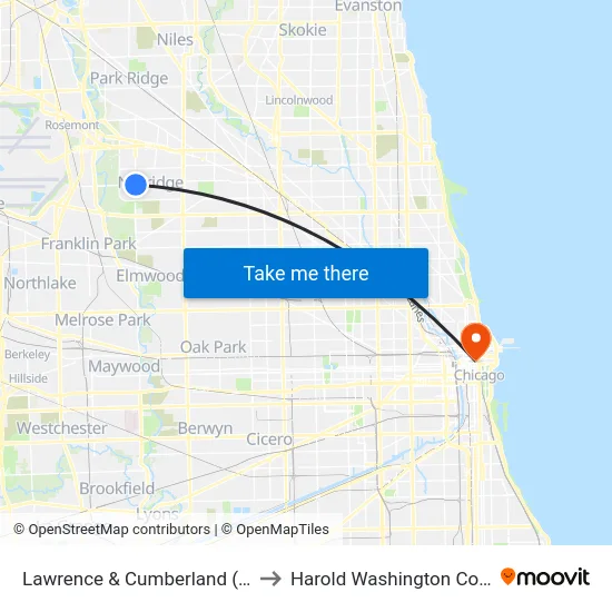 Lawrence & Cumberland (East) to Harold Washington College map