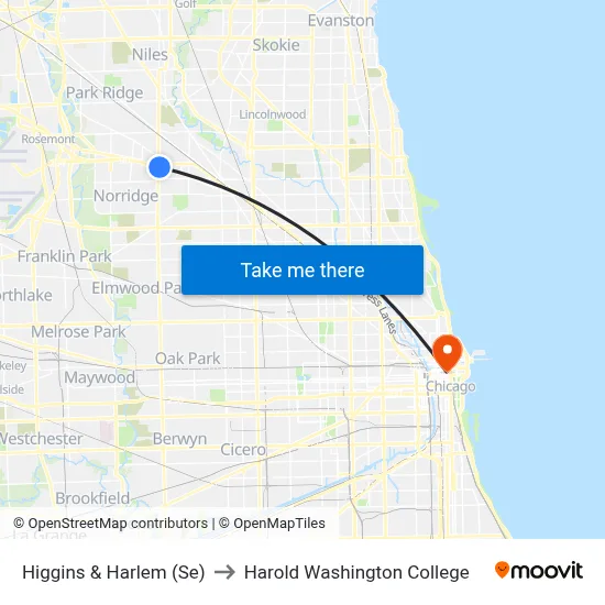 Higgins & Harlem (Se) to Harold Washington College map