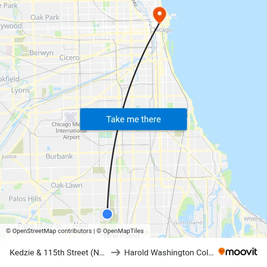 Kedzie & 115th Street (North) to Harold Washington College map