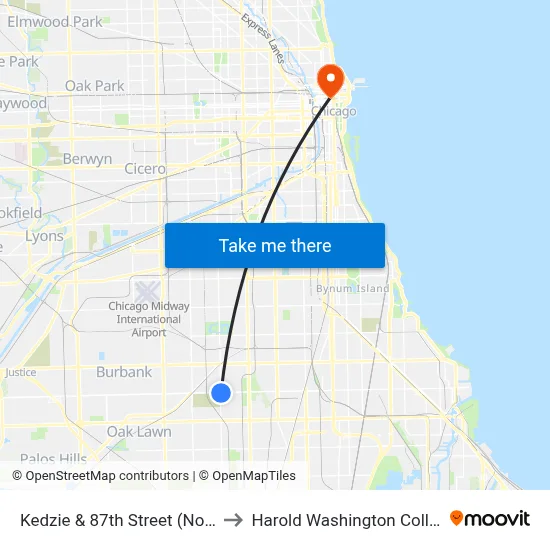 Kedzie & 87th Street (North) to Harold Washington College map