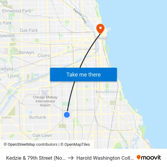 Kedzie & 79th Street (North) to Harold Washington College map