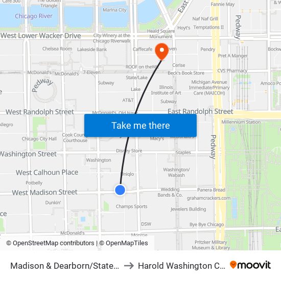 Madison & Dearborn/State (West) to Harold Washington College map
