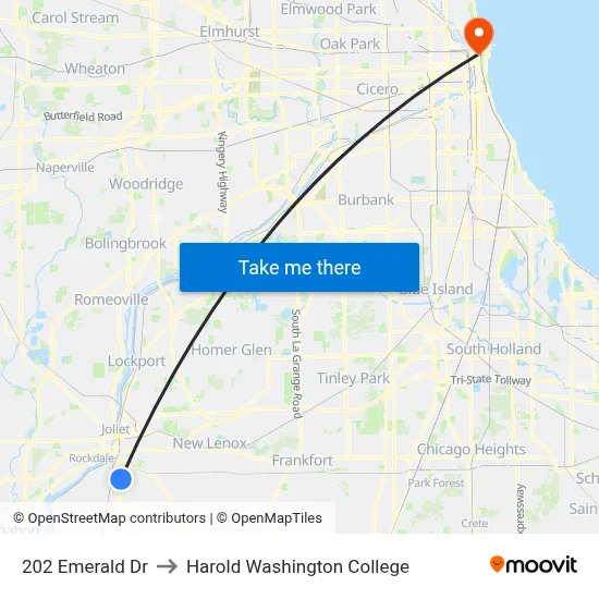 202 Emerald Dr to Harold Washington College map