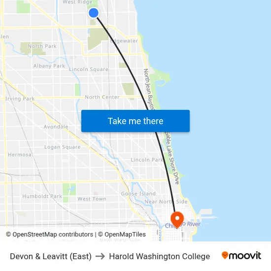 Devon & Leavitt (East) to Harold Washington College map