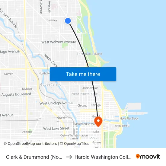 Clark & Drummond (North) to Harold Washington College map