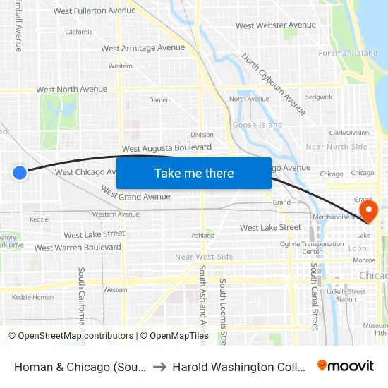 Homan & Chicago (South) to Harold Washington College map