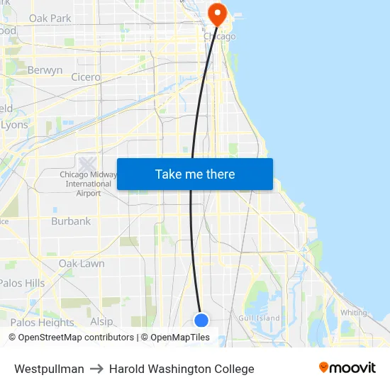 Westpullman to Harold Washington College map