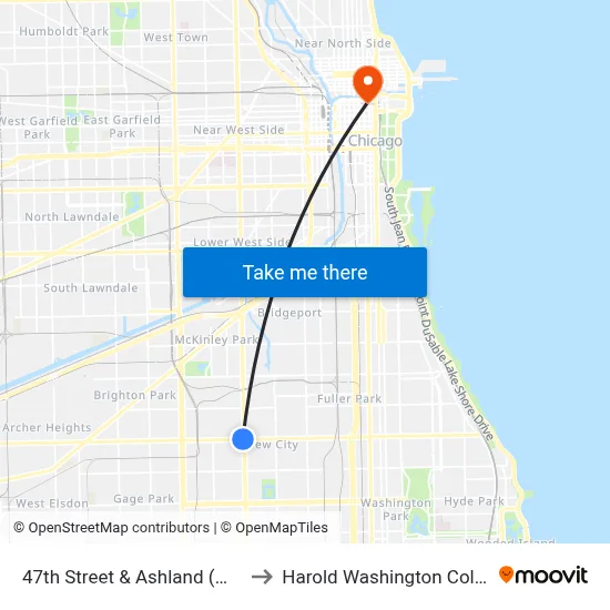 47th Street & Ashland (West) to Harold Washington College map