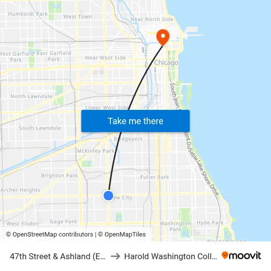 47th Street & Ashland (East) to Harold Washington College map