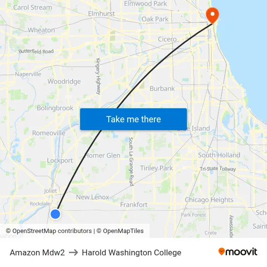 Amazon Mdw2 to Harold Washington College map
