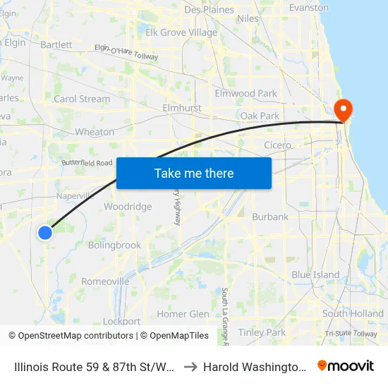 Illinois Route 59 & 87th St/White Eagle Dr to Harold Washington College map