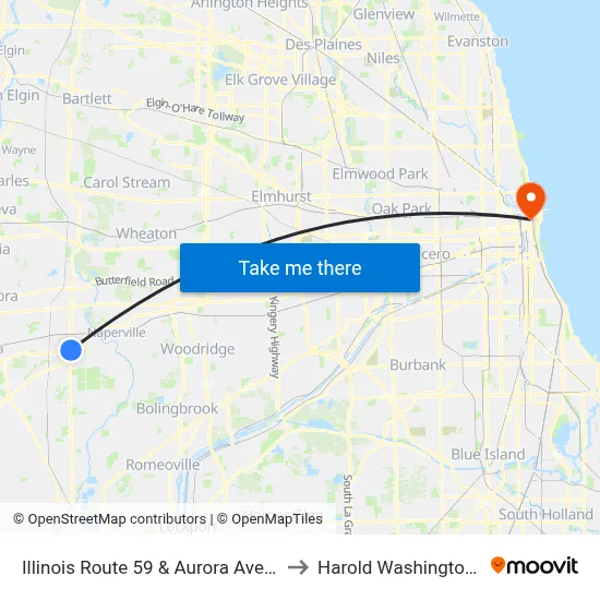 Illinois Route 59 & Aurora Ave/New York St to Harold Washington College map