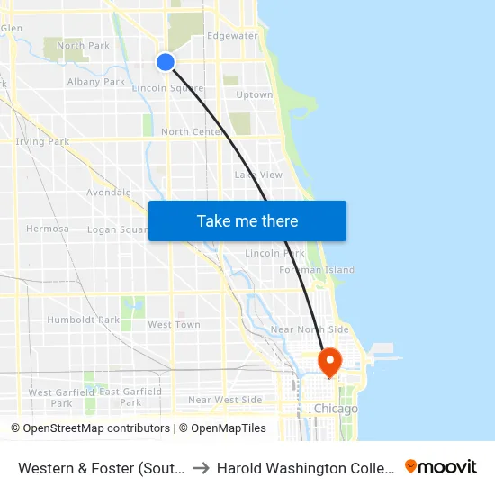 Western & Foster (South) to Harold Washington College map