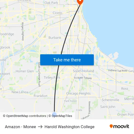 Amazon - Monee to Harold Washington College map