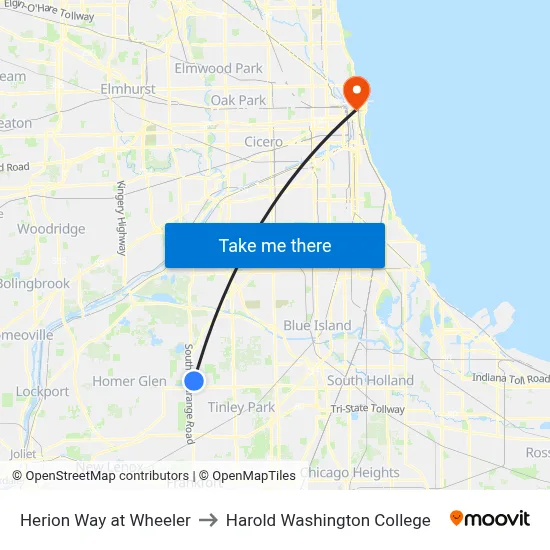 Herion Way at Wheeler to Harold Washington College map