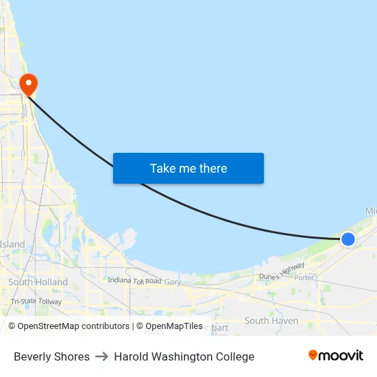 Beverly Shores to Harold Washington College map