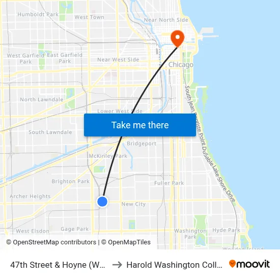 47th Street & Hoyne (West) to Harold Washington College map