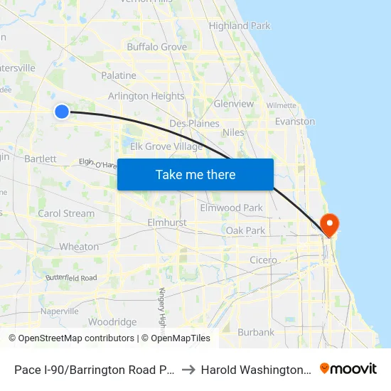 Pace I-90/Barrington Road Park-N-Ride to Harold Washington College map
