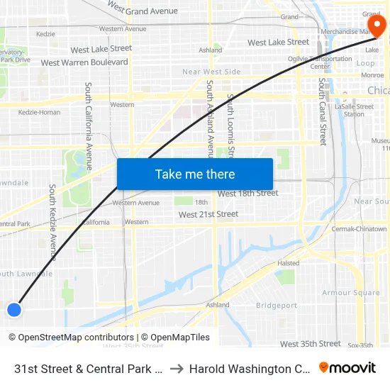 31st Street & Central Park (West) to Harold Washington College map