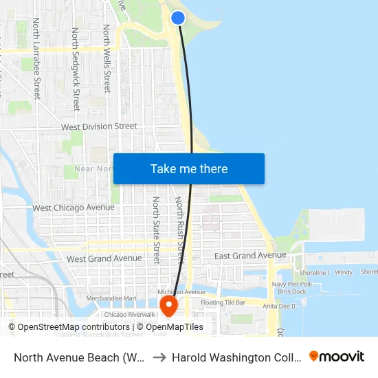 North Avenue Beach (West) to Harold Washington College map