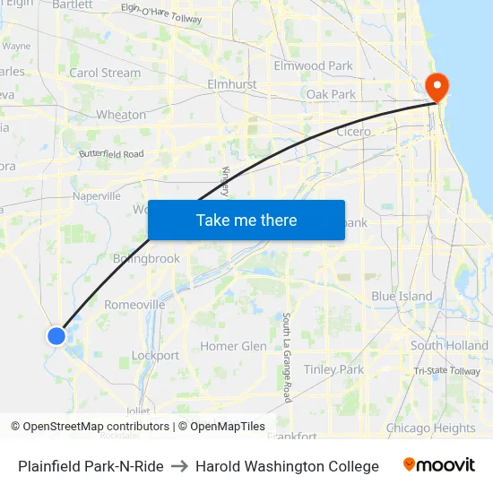 Plainfield Park-N-Ride to Harold Washington College map