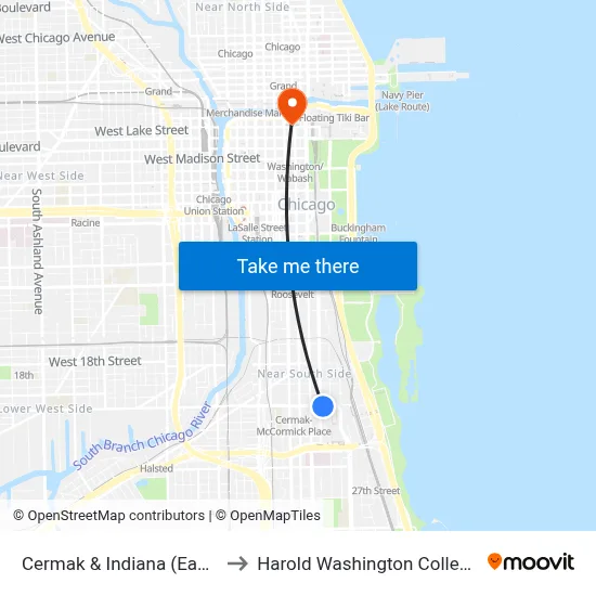 Cermak & Indiana (East) to Harold Washington College map